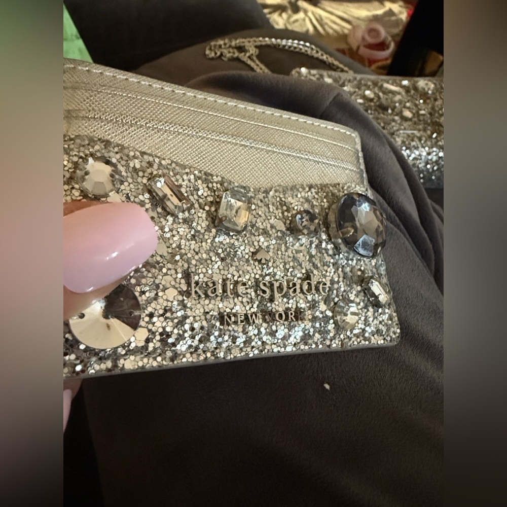 [Kate Spade] authentic metallic tinsel camera crossbody bag & matching card case - Picture 7 of 15